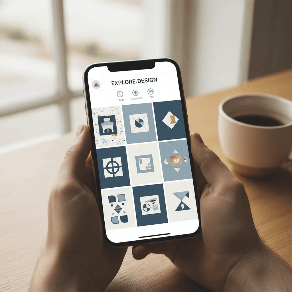 Smartphone showing a curated social media feed with clean graphics