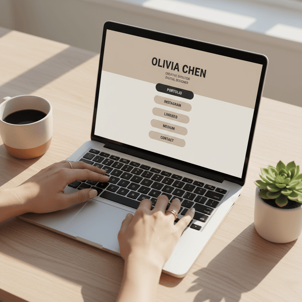 Laptop showing a clean website design on a desk