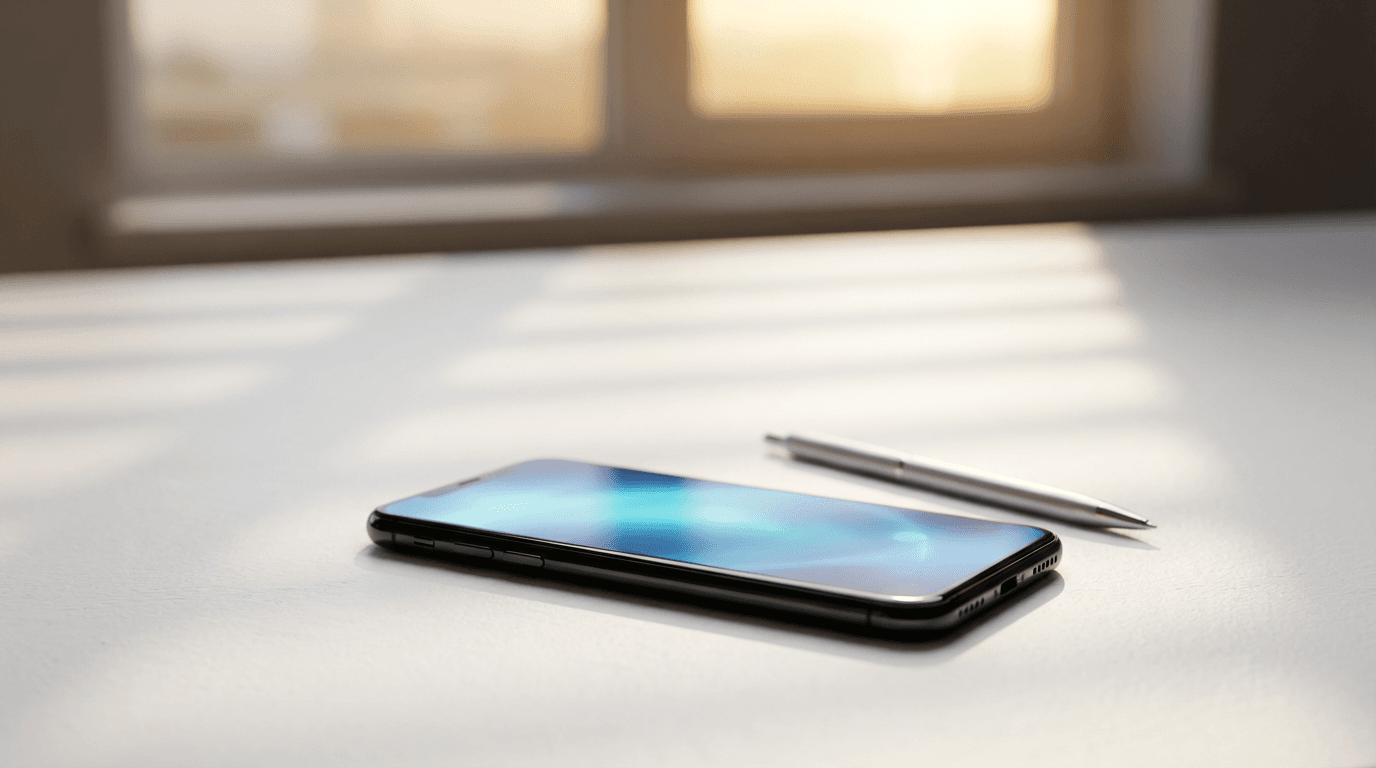 Smartphone showing social media analytics on a clean desk
